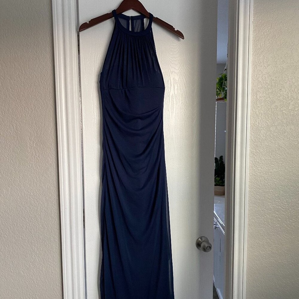 Davids Bridal Dark Blue Navy Blue Bridesmaid Dress Size 2 Long Spaghetti